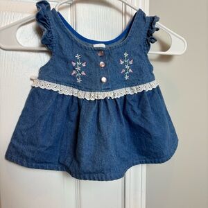 Vtg baby girl denim flutter sleeve top 12 months embroidered lace